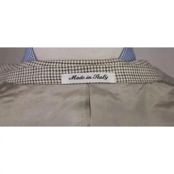 Pal Zileri Pearl/Black/Gold Check Woven Wool-Silk Sportcoat Blazer 42S